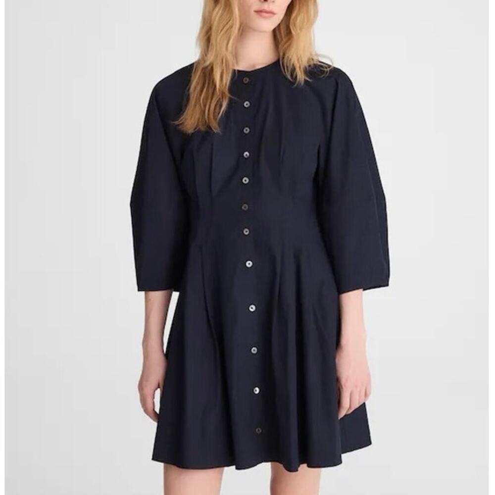NWT Madewell Sculptural-Sleeve Pleated Mini Dress Classic Navy Blue Size 8